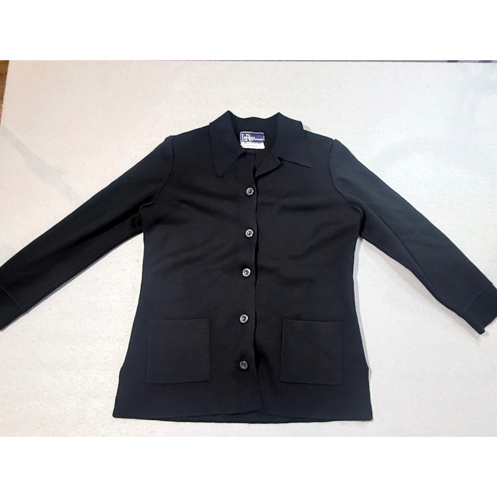 Vintage LeRoy Knitwear Black Button Front Cardigan Jacket with Pockets